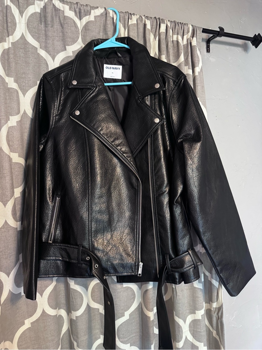 Old Navy Black Faux Leather Moto Jacket with Belt
